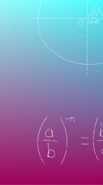 Mavi ile mor arasında el yazısıyla yazılmış matematiksel formüllerin animasyonu. Bilim, matematik ve öğrenme konsepti dijital olarak oluşturulmuş video.