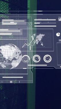 Sunucu odasında veri işleme animasyonu. küresel iş ve dijital arayüz kavramı dijital olarak oluşturulmuş video.