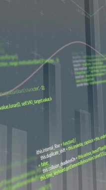 Gri arka planda veri işleme animasyonu. küresel iş ve dijital arayüz kavramı dijital olarak oluşturulmuş video.