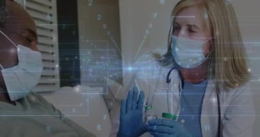 Hastane ortamında dijital verilerle çalışan hasta ve sağlık uzmanı asistanı. Tıbbi, teknoloji, yardım, hemşirelik, destek