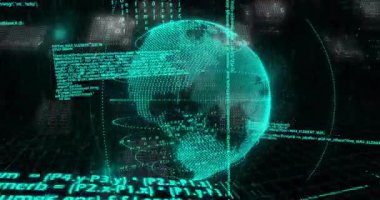 Okul ortamında ikili kodlu ve veri akışlı dijital dünyanın animasyonu. Teknoloji, yenilik, kodlama, eğitim, bağlantı, ağ