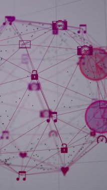 Simgeler ve sayılar ile bağlantı ağları dünyasının animasyonu. küresel bağlantılar, ağlar ve veri işleme konsepti dijital olarak oluşturulmuş video.