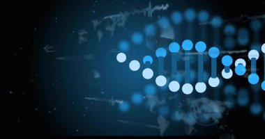 İkili kodlama ile DNA ipliği, animasyonda bilimsel verileri işlemek. Biyoteknoloji, genetik, yenilik, araştırma, analiz, fütüristik