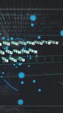 Siyah arka planda veri işleme ve kalkan animasyonu. küresel iş ve dijital arayüz kavramı dijital olarak oluşturulmuş video.