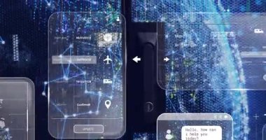 Veri analizi lojistiği için fütüristik grafiklerin animasyonu ve ağ bağlantıları. Teknoloji, yenilik, analitik, dijital, görselleştirme, siber