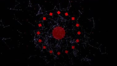Mor çizgiler ve düğümler soyut tasarımda karmaşık ağ animasyonu oluşturuyor. dijital, teknoloji, gelecek, şablon, bağlantı, geometri