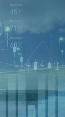 Şehir manzarası üzerindeki veri finans işlemlerinin animasyonu. küresel bağlantı, dijital arayüz, ekoloji, enerji konsepti dijital olarak oluşturulmuş video.