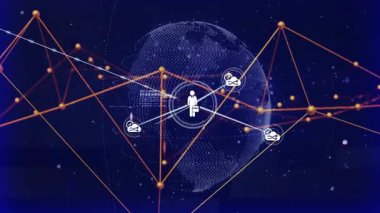 Dijital arkaplan üzerinde bağlantılar ve veri işleme animasyonu ağı. Teknoloji, küresel, bağlantı, siber, iletişim, fütürist