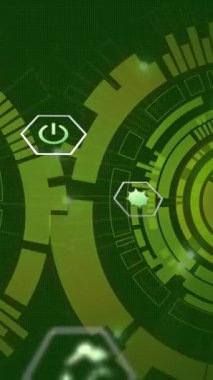 Dürbün üzerinde dijital simgelerin canlandırılması. küresel hesaplama, veri işleme, teknoloji ve dijital arayüz kavramı dijital olarak oluşturulmuş video.