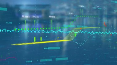 Mali veriler ve borsa eğilimleri bulanık ofis geçmişi üzerine animasyon. Finans, yatırımlar, analiz, ekonomi, iş dünyası, grafikler