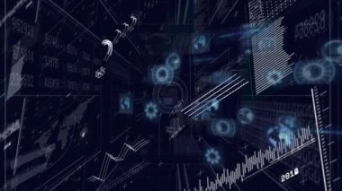 Teknoloji ortamındaki grafik ve verilerle gelecekteki dijital arayüzün animasyonu. yenilik, analitik, sanal, siber