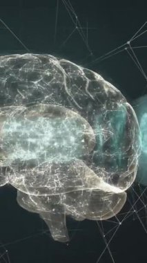 Dijital beyin animasyonu ve kara arka planda veri işleme. küresel teknoloji ve dijital arayüz kavramı dijital olarak oluşturulmuş video.