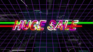 Büyük Satış metninin şebeke arka planında olduğu renkli bir çizgi animasyon. Promosyon, indirim, reklam, dijital, canlı, siber