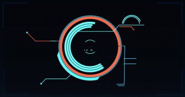 Kapsam taraması ve siyah arkaplanda bağlantılar. Küresel teknoloji ve dijital arayüz konsepti dijital olarak oluşturuldu.