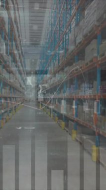 Depoda veri işleme animasyonu. global spor, bağlantılar ve dijital arayüz konsepti dijital olarak oluşturulmuş video.