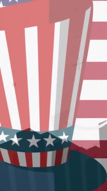 Amerikan bayrağının animasyonu ve istatistik işlemeli silindir şapka. Amerikan vatanseverliği, bağımsızlık ve iş konsepti dijital olarak üretilen video.
