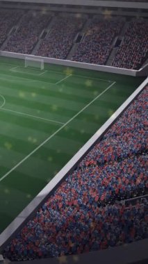 Futbol stadyumunun üzerindeki sarı noktaların animasyonu. Spor, rekabet ve zafer konsepti dijital olarak oluşturulmuş video.