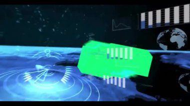 Güney Amerika üzerindeki grafik ve grafikleri gösteren dijital veri canlandırması. Analiz, istatistik, teknoloji, yenilik, finans, ekonomi