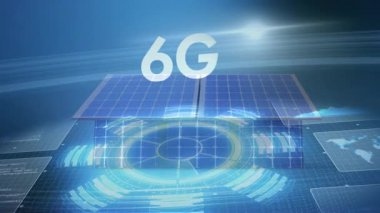 Dijital şebeke ve geleceksel arayüz tasarımlı 6G teknolojisinin animasyonu. ağ, bağlantı, yenilik, siber alan, kablosuz bağlantı, iletişim