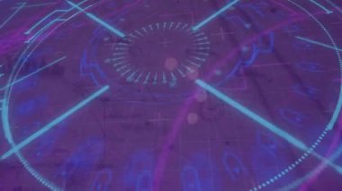 Fütürist dijital animasyon tasarımında parlak mavi ve mor dairesel desenler. teknoloji, soyut, enerjik, neon, geometrik