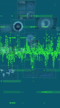 Mavi arkaplanda veri işleme animasyonu. küresel iş ve dijital arayüz kavramı dijital olarak oluşturulmuş video.