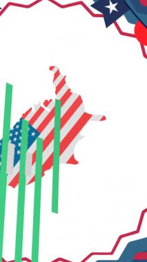 Amerika Birleşik Devletleri bayrağı ve haritası üzerinde istatistiklerin canlandırılması. Amerikan vatanseverliği, gelenek ve iş konsepti dijital olarak oluşturulmuş video.
