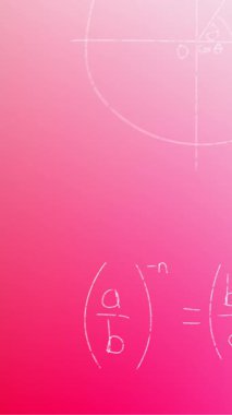 Pembe arka planda elle yazılmış matematiksel formüllerin animasyonu. Bilim, matematik ve öğrenme konsepti dijital olarak oluşturulmuş video.