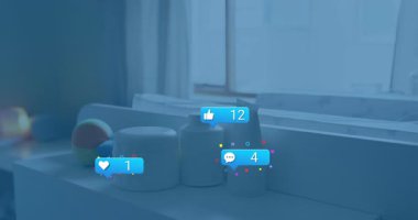 Tuvalet malzemelerinin sergilendiği sosyal medya bildirimleri. Teknoloji, iletişim, yaşam tarzı, bağlantı, mobil, dijital