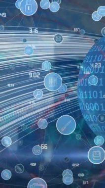 Dünya çapında bağlantı, simge ve veri işleme ağının animasyonu. dijital arayüz, bağlantılar, dijital arayüz ve dijital olarak oluşturulmuş veri işleme kavramı.