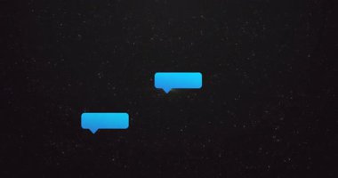 Sohbet baloncukları ve mesaj simgeleri yıldızlı gece gökyüzü animasyonunda yüzüyor. İletişim, mesajlaşma, dijital, etkileşim, ağ, teknoloji