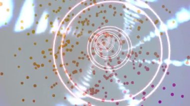 Mor geometrik desenlerin ve dairelerin canlandırılması soyut dijital ağ oluşturuyor. Fütürist, teknoloji