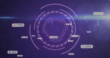Dijital uyarılar ve fütüristik dairesel arayüz tasarımı üzerindeki animasyon uyarıları. Teknoloji, yenilik, veri