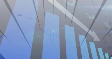 Dijital veri kaplamalı mavi çubuk grafik ve çizgi grafiği animasyonu. analitikler, iş, finans, büyüme, istatistikler, teknoloji