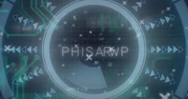 Dijital güvenlik kavramındaki fütüristik animasyonlarla çevrili sahte metinler. Siber güvenlik, hackleme, teknoloji, koruma, sanal, tehdit