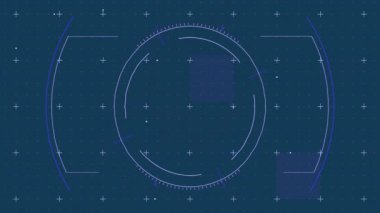 Dairesel elementler ve mor reaksiyonla gelecek dijital arayüzü gösteren animasyon. teknoloji, siber, sanal, soyut, yenilik, tasarım