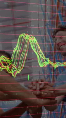 Depodaki çeşitli gönüllülerin finansal veri işleme animasyonları. küresel sevkiyat, dağıtım ve bağlantılar konsepti dijital olarak oluşturulmuş video.