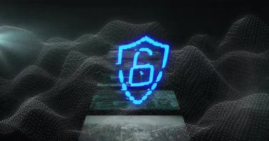 Dijital ağ ve veri görselleştirmesi üzerinde parlayan mavi kilit simgesinin animasyonu. Siber güvenlik, teknoloji, veri koruması, şifreleme, sanal, güvenli