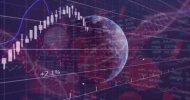 Finansal veriler ve borsa grafikleri dijital animasyonda. Finans, ekonomi, yatırım, ticaret, teknoloji, analitik