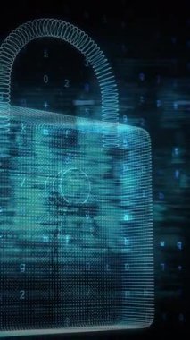 Sunucu odasındaki siluetlere siber saldırı uyarısı ve asma kilit. küresel internet güvenliği, bağlantılar ve veri işleme konsepti dijital olarak oluşturulmuş video.