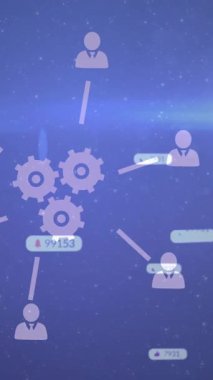 Mor arkaplan üzerinde sosyal medya simgeleri ve numaraların animasyonu. küresel sosyal medya, bağlantılar ve dijital arayüz konsepti dijital olarak oluşturulmuş video.