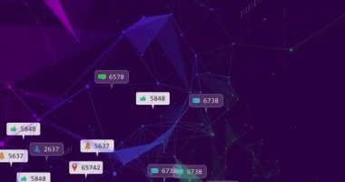 Dijital ağ bağlantıları üzerinde yüzen sosyal medya simgelerinin canlandırılması. teknoloji, iletişim, multimedya, çevrimiçi, sanal