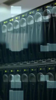 Animation of file icons over server. global internet security and data processing concept digitally generated video.