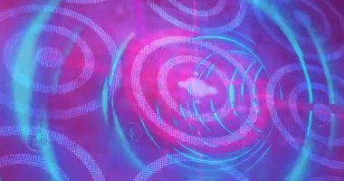 Dönen daireler ve dijital semboller renkli soyut animasyon desenleri yaratıyor. Geometrik, tasarım, canlı
