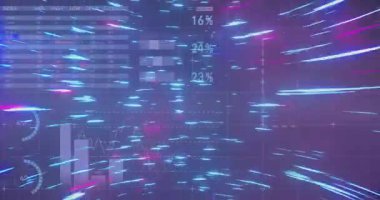 Dijital dünya haritası animasyonu üzerinde grafik ve grafiklerle veri görselleştirmesi. Analizler, gösterge tablosu, istatistik, küresel, teknoloji, eğilimler