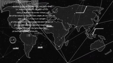 Ağ bağlantılarını ve karmaşık kodlamayı gösteren dijital dünya haritasının animasyonu. Global, teknoloji, bağlantı, veri, iletişim, siber uzay
