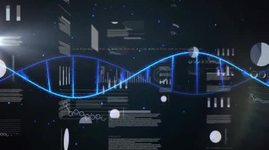 İkili kodlama ile DNA ipliği, bilimsel verileri animasyon tarzında işliyor. Bilim, teknoloji, dijital, biyoenformatik, yenilik, fütüristik