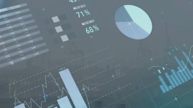 Okuldaki dijital arayüzün grafikleri ve grafikleri ile finansal verilerin canlandırılması. Veri görselleştirme, analitik, dijital teknoloji, eğitim, analiz, etkileşimli