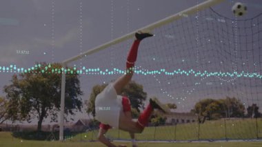 Dalış futbolcusu hareketli sahnede animasyonla gol kaydediyor. Spor, kaleci, kaydet, çeviklik, rekabet, dinamik