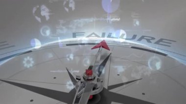 Kırmızı oklu pusula arızayı işaret ediyor, okulda dijital animasyon üst üste biniyor. Yönetmen, navigasyon, eğitim, meydan okuma, strateji, karar