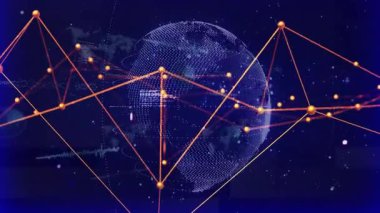 Dünya haritası üzerinde veri noktaları ve çizgileri olan dijital kürenin animasyonu. Global, teknoloji, ağ, bağlantı, fütüristik, iletişim